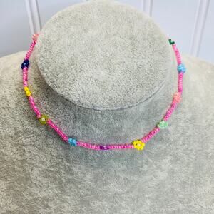Beaded Floral Choker Pink Pastels 13"